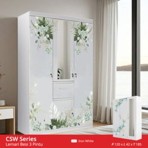 Lemari besi 3 pintu ayun Lunarsol CSW Series motif dedaunan hijau