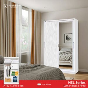 Lemari Pakaian 2 Pintu Sliding Lunarsol Ukuran 120cm