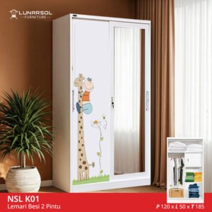 Lemari Pakaian Besi 2 Pintu Sliding Lunarsol | Ukuran 120cm