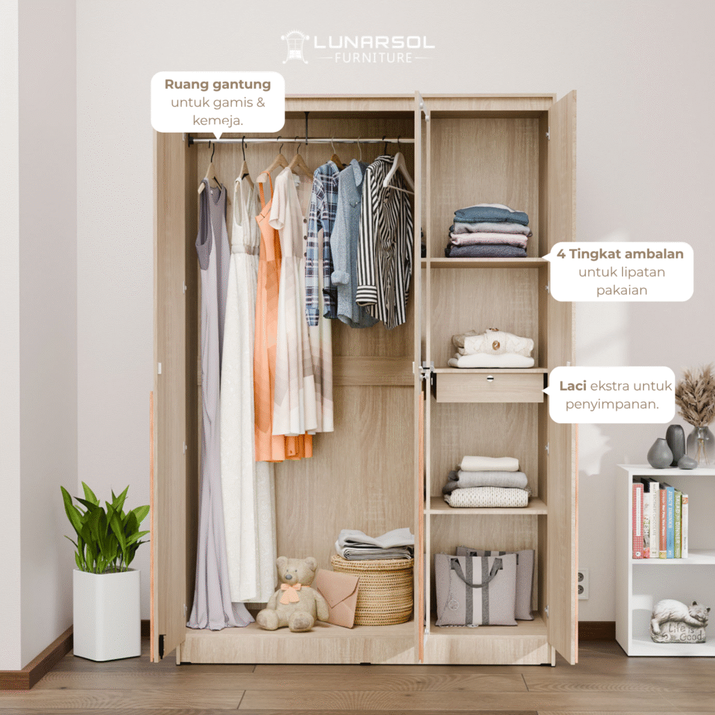Lemari pakaian fungsional 3 pintu Mora 3P