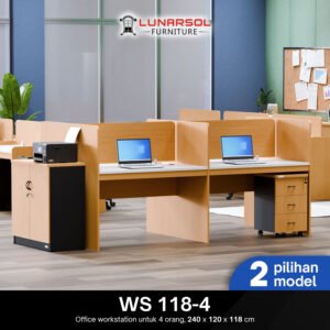 Meja workstation 4 seater minimalis modern Lunarsol WS 80-4 warna kayu natural.