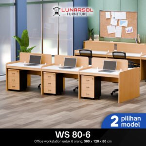 Meja workstation 6 seater minimalis Lunarsol WS 80-6 untuk ruang kantor modern.