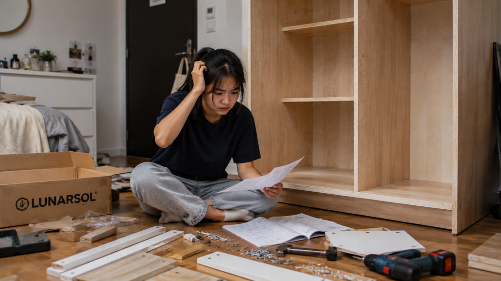 kesulitan merakit lemari furniture flat pack lunarsol