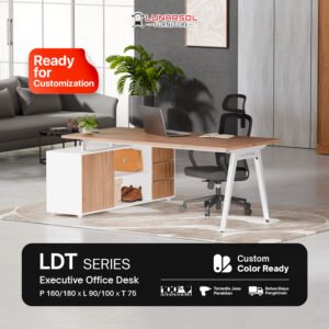 LDT Series Executive Office Desk dari Lunarsol Furniture dengan rangka besi, laci penyimpanan, desain modern, custom warna, tersedia ukuran 160 cm dan 180 cm.