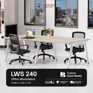 Cover Office Workstation LWS 240 Lunarsol Furniture ukuran 240 x 120 cm dengan rangka besi dan desain modern.