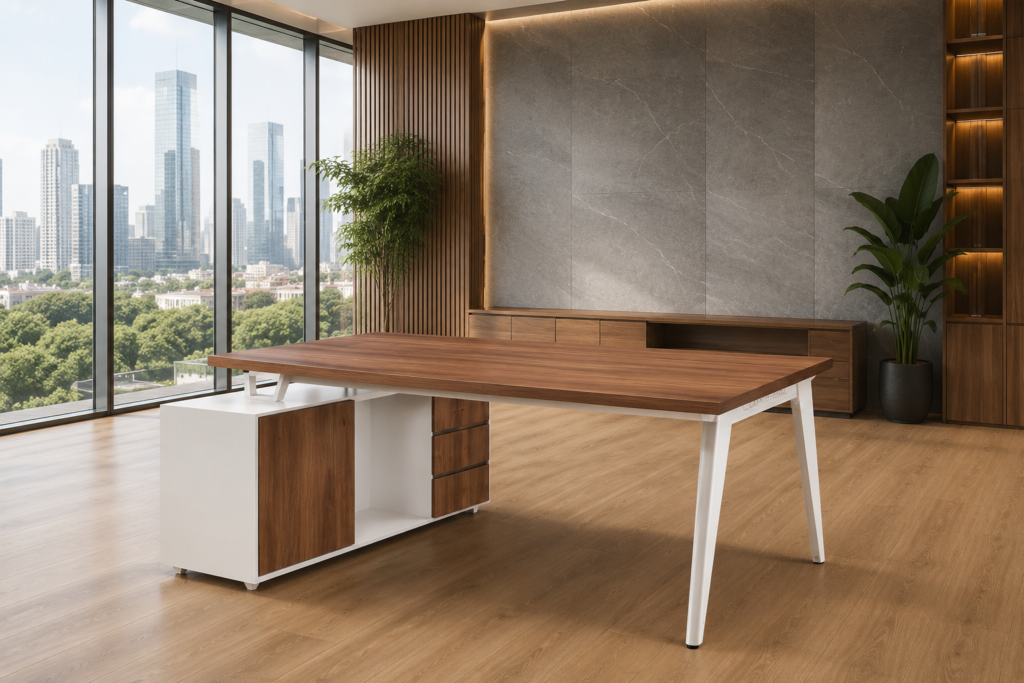 Executive desk modern dengan desain premium untuk ruang direktur perusahaan.