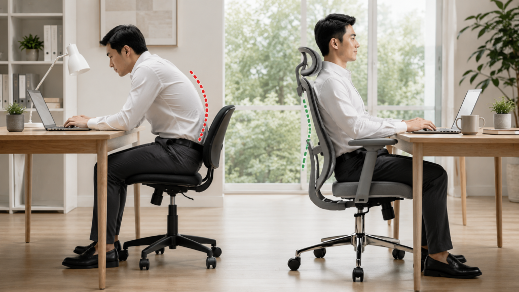 Ilustrasi pemilihan kursi kantor yang tidak sesuai dengan kebutuhan pengguna.