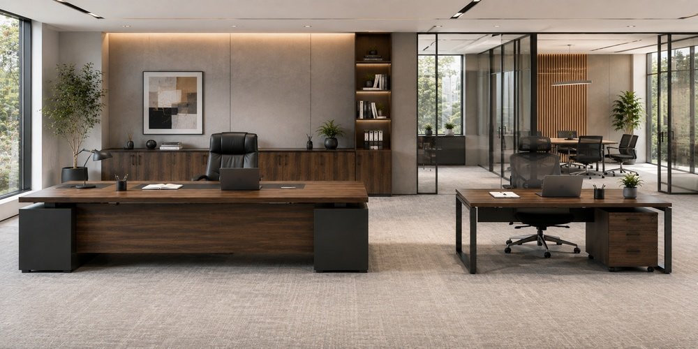 Perbandingan Executive Desk dan Manager Desk dalam ruang kantor