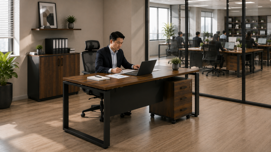 Manager Desk compact untuk ruang kerja manager yang efisien
