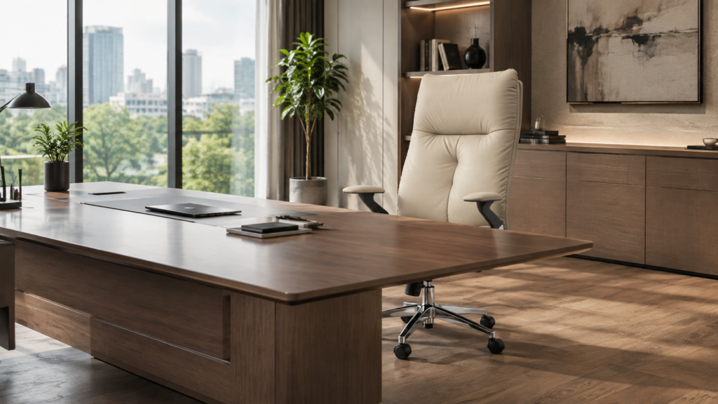 Kursi ergonomis direktur dengan desain premium untuk ruang kerja eksekutif.