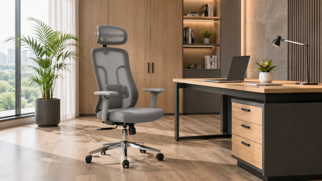 Kursi ergonomis modern untuk mendukung kenyamanan kerja di kantor.