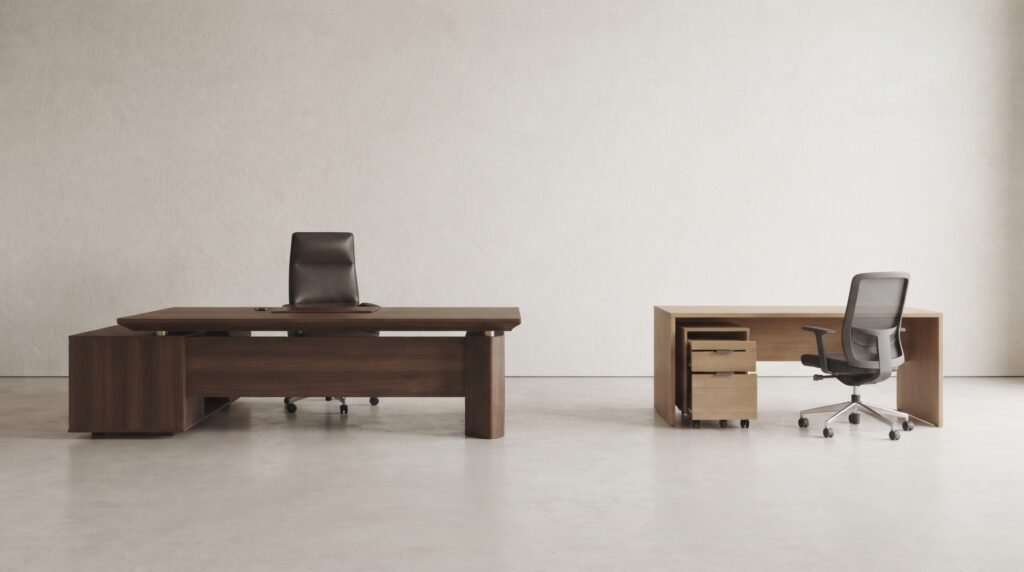 Perbandingan ukuran dan desain Executive Desk dengan Manager Desk