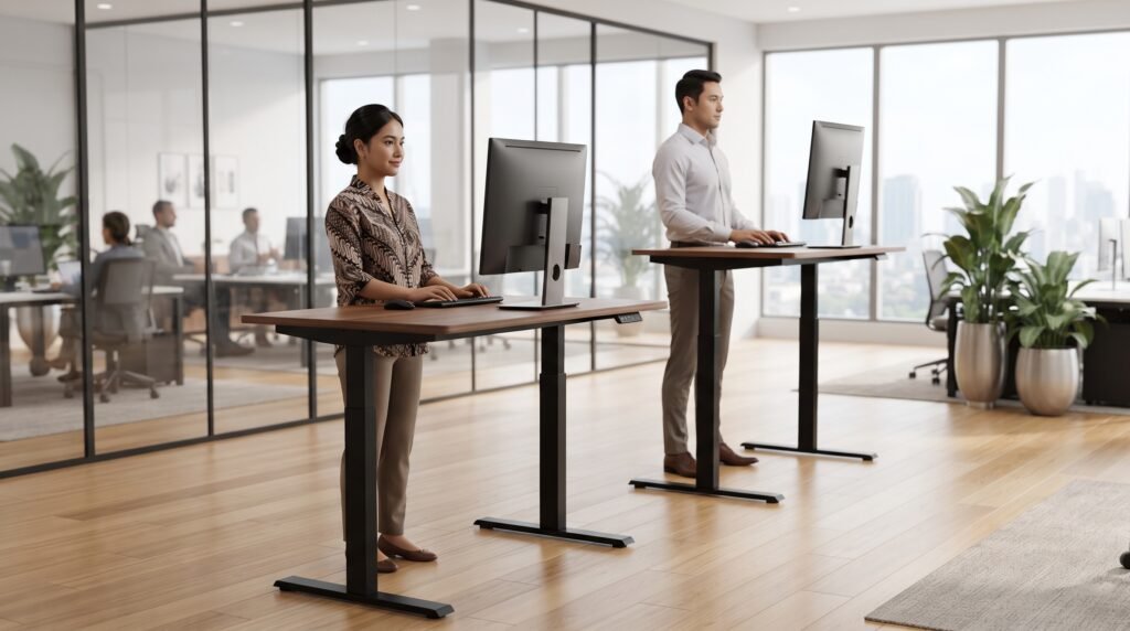Standing desk dengan rentang pengaturan tinggi untuk pengguna berbeda