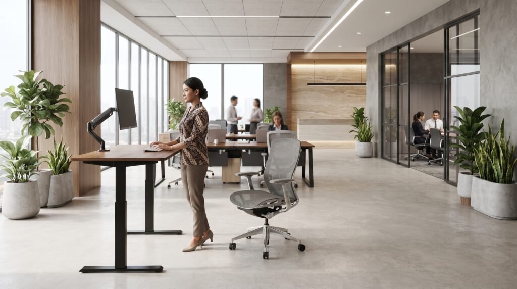 Standing desk sebagai bagian dari desain kantor modern