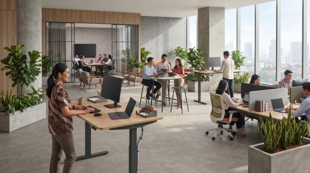Standing desk dalam flexible workspace untuk berbagai gaya bekerja