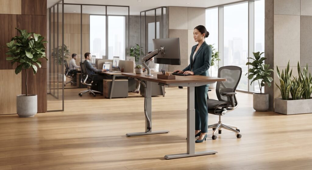 Standing desk pada ruang kantor modern untuk perusahaan