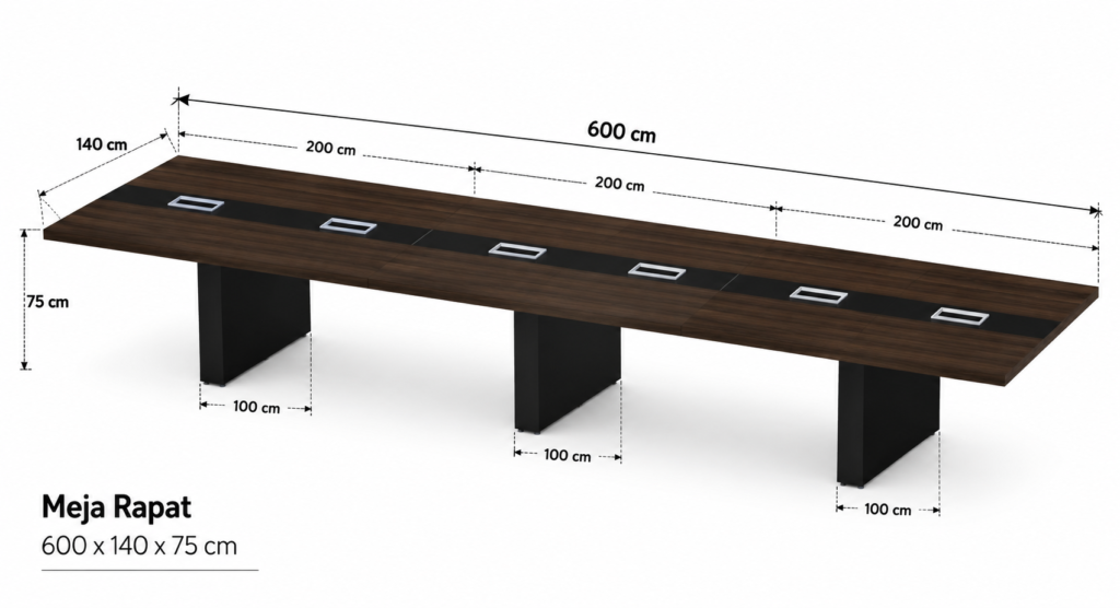 blueprint meja meeting custom 600 x 140 x 75 cm dengan tiga top table