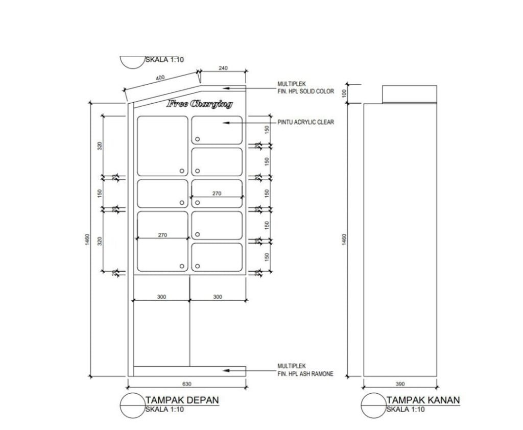 blueprint charging station custom dengan beberapa kompartemen