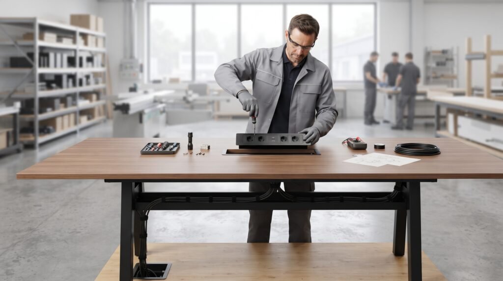 integrasi power outlet pada furniture kantor custom