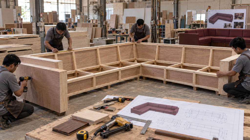 proses pembuatan struktur kayu sofa custom