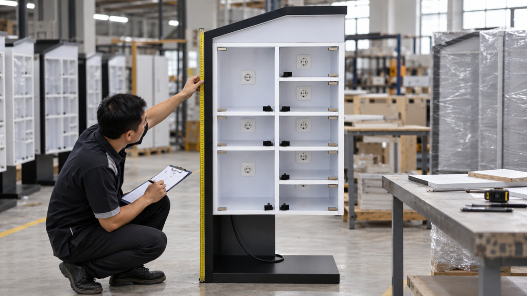 quality control charging station custom dengan pintu acrylic