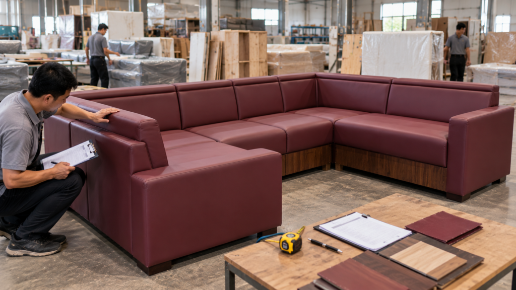 quality control sofa custom burgundy ukuran 2 x 2,5 meter
