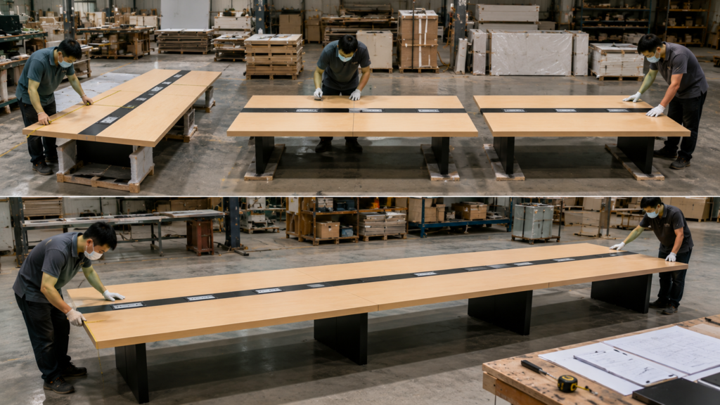 quality control tiga modul meja meeting custom sebelum pengiriman