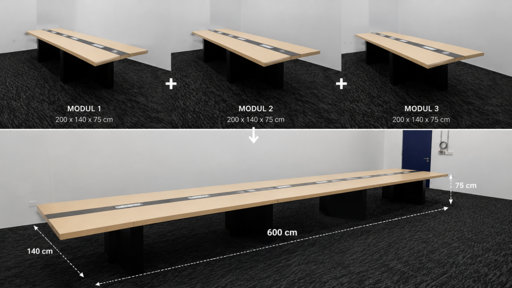 tiga top table membentuk meja meeting custom 600 cm