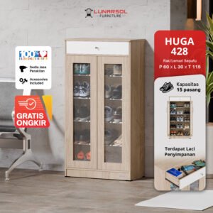 Lemari Sepatu Pintu Kaca HUGA 428 Kapasitas 15 Pasang