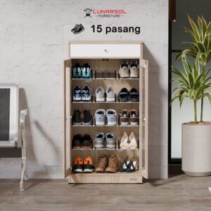 Lemari Sepatu Pintu Kaca HUGA 428 Kapasitas 15 Pasang