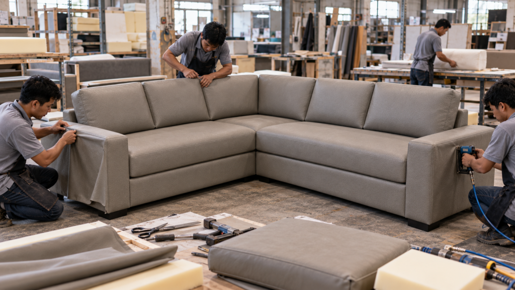 finishing OSCAR Premium pada sofa L custom