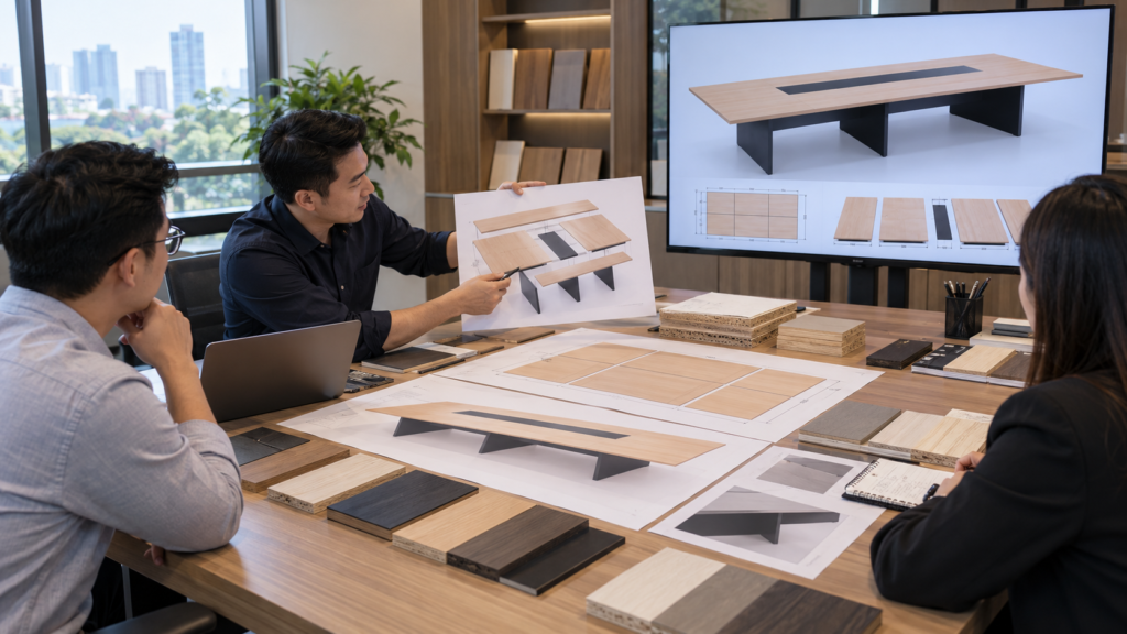 konsultasi konfigurasi empat modul meja meeting custom